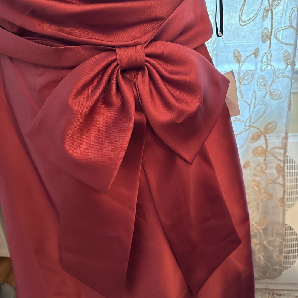 Alfred Sung Off -Shoulder Burgundy Satin Gown With Sash, Size 20, NWT D802S - Picture 3 of 13